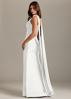 Azazie Kinsley Vestidos de madrinha de casamento Vestido Branco de Cetim elástico de sereia com Racha Lateral image6
