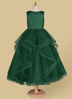 Azazie Sofia vestidos de niña de las flores Vestido de Verde Oscuro de Tul de Corte En A con Perla image6