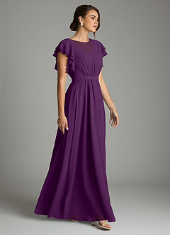 Azazie Daphne Modest Bridesmaid Dresses A-Line Ruffled Chiffon Floor-Length Dress image4