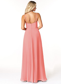 Azazie Moira Bridesmaid Dresses Coral A-Line Scoop Chiffon Dress image2