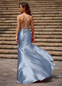 Luminous Lichtblauw Satijnen galajurk met zuilen image6