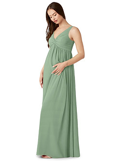 Azazie Yetta Maternity Bridesmaid Dresses A-Line V-Neck Gathered Chiffon Floor-Length Dress image4