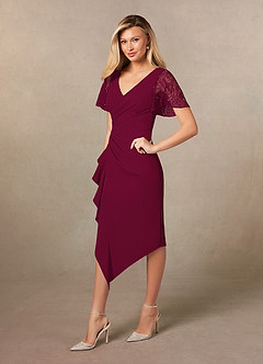 Azazie Eloise Mother of the Bride Dresses Burgundy Sheath Pleated Stretch Crepe Dress image3