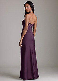 Azazie Saylor Vestidos de damas de honor Vestido de Ciruela de Satén Elástico de Corte Sirena con Sin tirantes image5