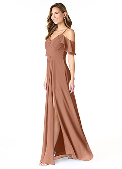 Azazie Dakota Bridesmaid Dresses Bronzer A-Line V-Neck Pleated Chiffon Dress image2