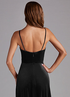Azazie Moira Bridesmaid Dresses Black A-Line with Pockets Velvet Dress image6