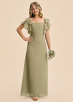 Azazie Jalynn Junior Moss Green A-Line Ruched Chiffon Dress image3