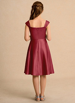 Azazie Budle Girls Formal Flower Girl Dresses Pomegranate A-Line Pleated Matte Satin Dress image2