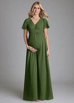 Azazie Verna Maternity Bridesmaid Dresses A-Line V-Neck Ruched Chiffon Floor-Length Dress image1