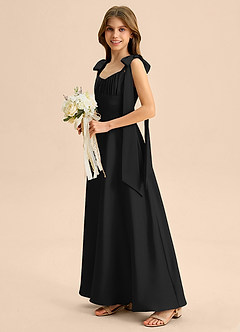 Azazie Halley Junior Vestido de Negro de Satén Elástico de Corte en A con Lazo image4