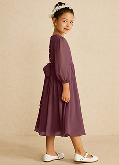 Azazie Lolo Robe Demoiselle D'honneur Fillette Robe Trapèze en Mousseline de soie avec manches Sangria image4