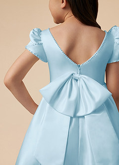 Azazie Juno Blumenmädchenkleider A-Linie Herzausschnitt Matte Satin Kleid Himmelblau image5