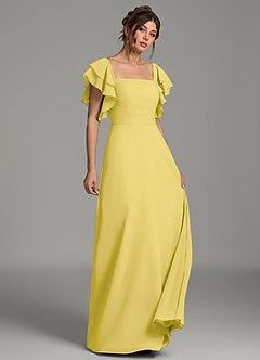 Azazie Dacia Bridesmaid Dresses Canary A-Line Ruched Chiffon Dress image3