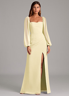 Azazie Brixley Robes de demoiselle d'honneur Robe Sirène en Mousseline de soie Manche longue Sorbet Citron image1