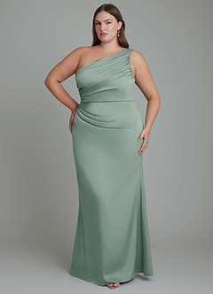 Azazie Akilah Bridesmaid Dresses Silver Sage Mermaid One Shoulder Stretch Satin Dress image8