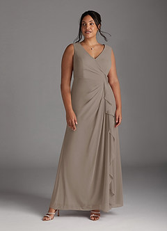 Azazie Manuella Mother of the Bride Dresses Taupe A-Line V-Neck Pleated Chiffon Dress image13