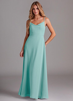 Azazie Daenerys Bridesmaid Dresses Aqua A-Line Cowl Chiffon Dress image1