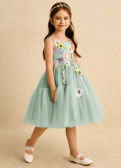 Azazie Osea Blumenmädchenkleider Ballkleid Plissee Tüll Kleid Agave image5