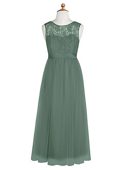 Azazie Georgette Junior A-Linie Spitze Tüll Kleid Eukalyptus image8