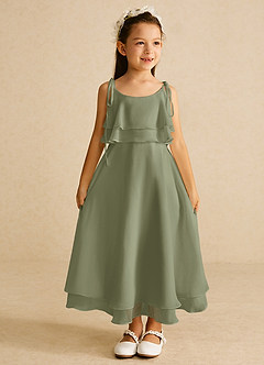 Azazie Temi Flower Girl Dresses Pistachio A-Line Spaghetti Strap Chiffon Dress image3