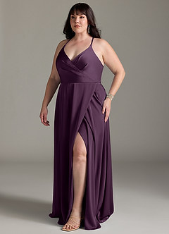 Azazie Davis Bridesmaid Dresses Plum A-Line Pleated Stretch Satin Dress image10