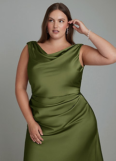 Azazie Kieryn Bridesmaid Dresses Olive Mermaid Pleated Stretch Satin Dress image10