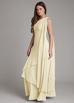 Azazie Monique Bridesmaid Dresses Lemon Sorbet A-Line One Shoulder Chiffon Dress image3
