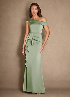 Azazie Hamptons Mother of the Bride Dresses Dusty Sage A-Line Pleated Stretch Satin Dress image1