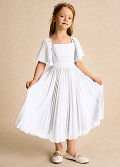 Azazie Gisele Abiti da Ragazza di Fiori Abito A-Line in Chiffon Plissettato Bianco image5
