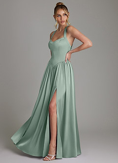 Azazie Francis At-home Try On Dresses Agave A-Line Corset Stretch Satin Dress image5
