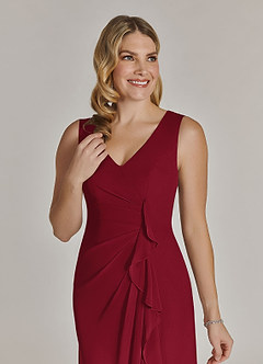 Azazie Manuella Mother of the Bride Dresses Burgundy A-Line V-Neck Pleated Chiffon Dress image8