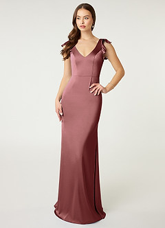 Azazie Vero Bridesmaid Dresses Amethyst Sheath Ruched Stretch Satin Dress image1
