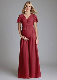 Azazie Verna Maternity Bridesmaid Dresses A-Line V-Neck Ruched Chiffon Floor-Length Dress image1