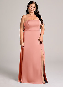 Azazie Wren Abiti da Damigella Abito Convertibile A-Line in Raso Elasticizzato Senza Cinturino Corallo image9