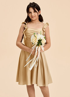 Azazie Kira Junior A-Linie Gestreift Stretch-Satin Kleid Gold image6