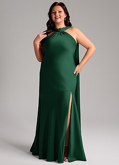 Azazie Kinsley Vestidos de madrinha de casamento Vestido Verde Escuro de Cetim elástico de sereia com Fenda Lateral image11