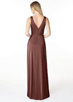 Azazie Nelly Vestidos de damas de honor Vestido de Expresado de Satén Elástico de Corte en A con Cuello en V Plisado image3