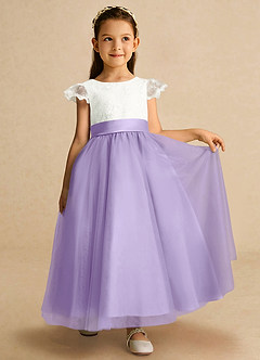 Azazie Pookie vestidos de niña de las flores Vestido de Lila de Tul de Corte En A con Encaje image4