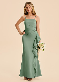 Azazie Lyla Junior Matcha Mermaid Pleated Stretch Satin Dress image3