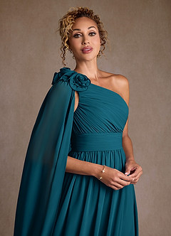 Azazie Lancaster Kleider für die Brautmutter A-Linie One-Shoulder Chiffon Kleid Tintenblau image4