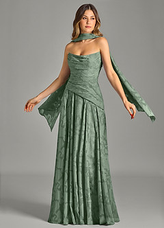 Azazie Gabriela Robes de demoiselle d'honneur Robe Trapèze en Blumen-Burnout Sans bretelles Matcha image1
