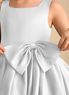 Azazie Jessie Flower Girl Dresses Diamond White A-Line Bow Matte Satin Dress image7