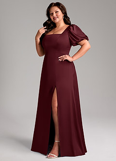 Azazie Fyona Robes de demoiselle d'honneur Robe Trapèze en Satin extensible Plissée Cabernet image12