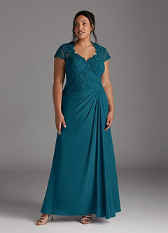 Azazie Junie Mother of the Bride Dresses Ink Blue A-Line Lace Chiffon Dress image7