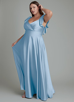Azazie Leilani Bridesmaid Dresses Powder Blue A-Line Ruched Stretch Satin Dress image14
