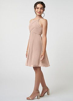 Azazie Ginny Junior English Rose A-Line Pleated Chiffon Dress image3