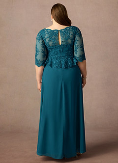 Azazie Averie Mother of the Bride Dresses Ink Blue A-Line Boatneck Sequins Chiffon Dress image8