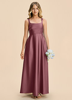 Azazie Azaria Junior A-Linie Plissee Stretch-Satin Kleid Wüstenrose image3