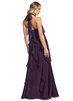 Azazie Velma Bridesmaid Dresses Plum A-Line Side Slit Chiffon Dress image2