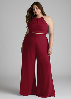 Azazie Kenzi Bridesmaid Dresses Burgundy Pleated Chiffon Jumpsuit image8